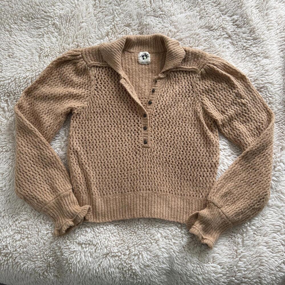 We The Free Snowdrift Henley Camel Knit Sweater - Size S